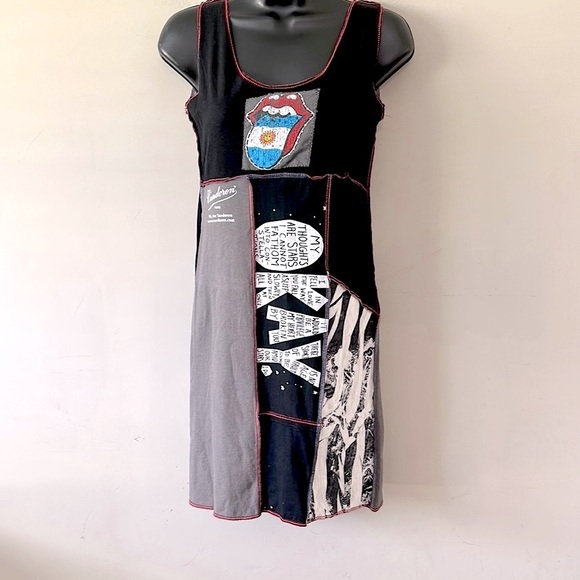 Styles Ever After one of one Vintage Rolling Stones Blk/gry Patchwork Dress XS - Picture 1 of 16